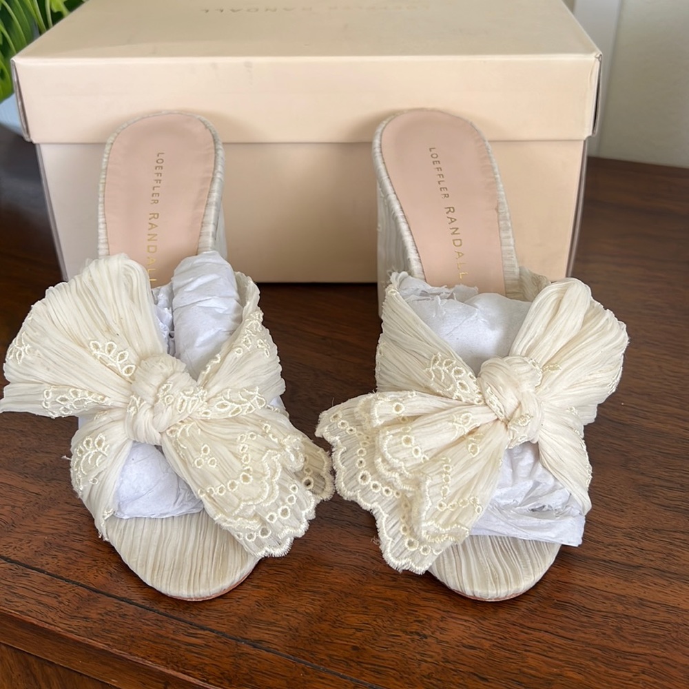 Loeffler Randall Ivory Bow Knot Embellished Mules